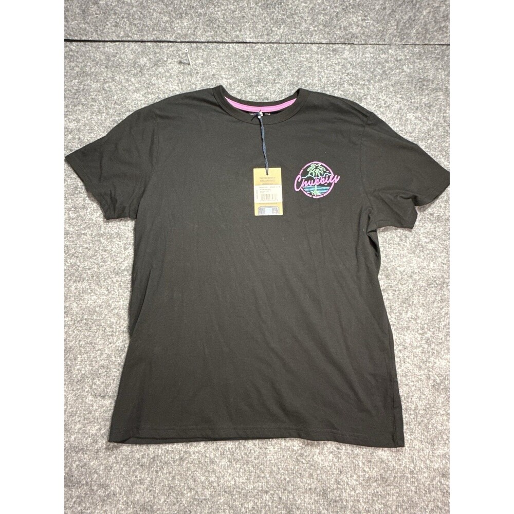 NWT Chubbies The Night Never Sleeps Graphic Tee Shirt Medium Black Neon Retro